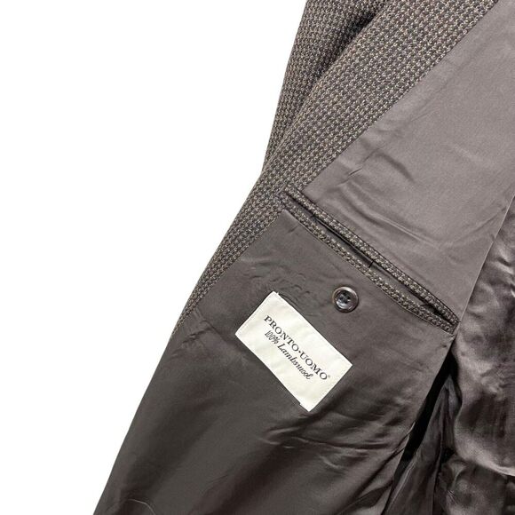 Pronto Uomo Mens Lambswool Blazer Sport‎ Coat 2 Button Ventless Brown Black 48L - Picture 3 of 6